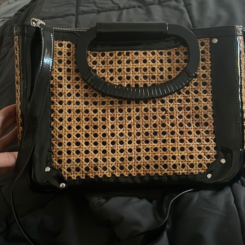 Black and White House cross bag with bamboo accent. Like BRAND NEW.